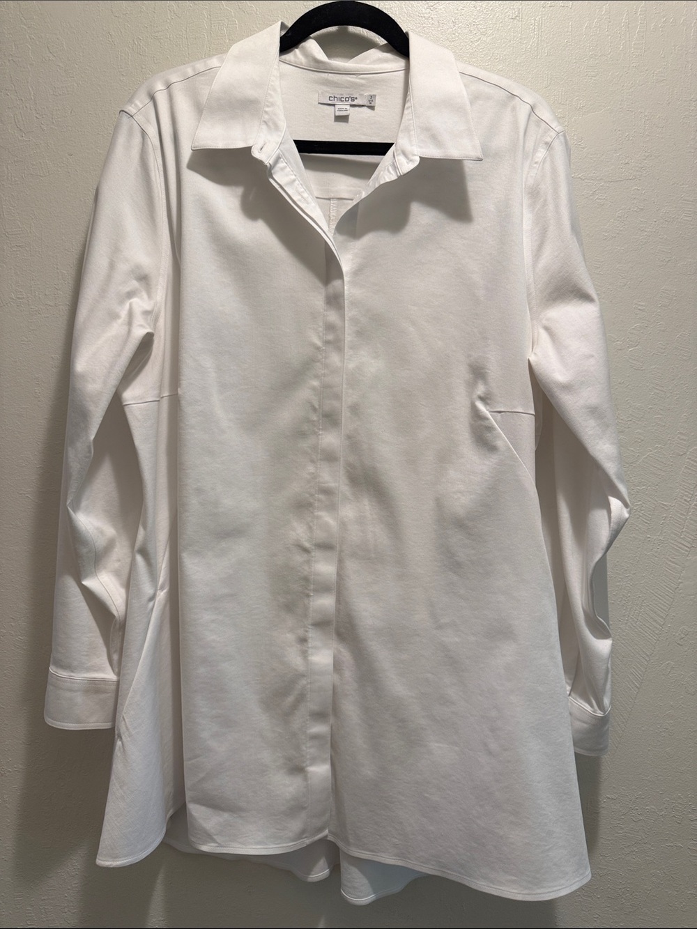 Chico's No Iron Pocketed Tunic Optic White Size 3 XL 16/18